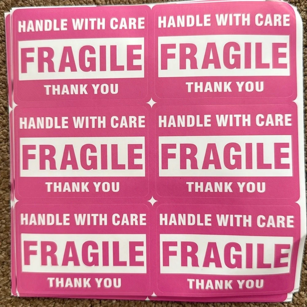 12 Pieces Fragile handle with care long stickers. 3x2”